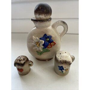Vintage Old Goebel Bottle Decanter Set With Matching Salt‎ And Pepper Shaker